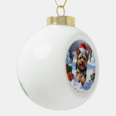 Boule En Céramique Yorkipoo coule en neige avec le Casquette de Noël (Gauche)