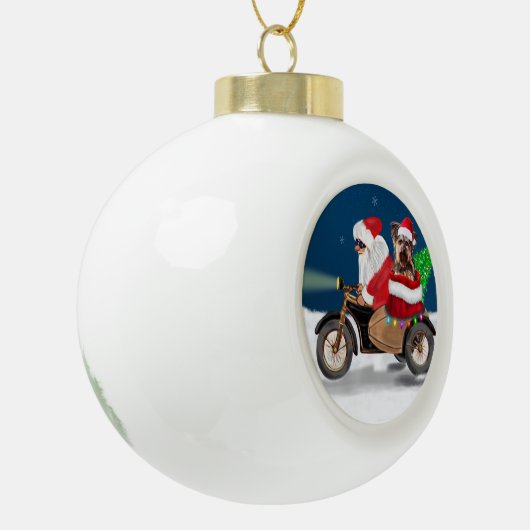 Boule En Céramique Yorkshire Terrier Chien Noël Noël Père Noël (Gauche)