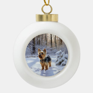 Boule En Céramique Yorkshire Terrier Laissez Tomber la Neige Noël