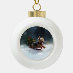 Boule En Céramique Yorkshire Terrier Noël neige hiver