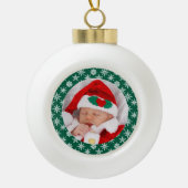 Boule En Céramique Your Photo Santa Baby Green Background Snowflakes (Devant)