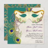 Boule Mascarade Peacock - Faire-part de mariage (Devant / Derrière)