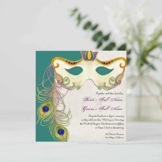 Boule Mascarade Peacock - Faire-part de mariage (Debout devant)