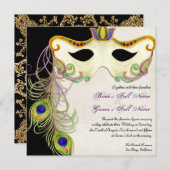 Boule Mascarade Peacock - Faire-part de mariage (Devant / Derrière)