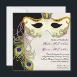 Boule Mascarade Peacock - Faire-part de mariage<br><div class="desc">Cette faire-part de mariage de mascarade élégante et sophistiquée a un charme riche, élégant et mystérieux pour un mariage à thème. Crée avec un masque aquarellé à la main décoré de tourbillons et plumes de paon, et un parchemin texturé arrière - plan avec une couleur arrière - plan entièrement personnalisable...</div>
