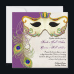 Boule Mascarade Peacock - Faire-part de mariage<br><div class="desc">Cette faire-part de mariage de mascarade élégante et sophistiquée a un charme riche, élégant et mystérieux pour un mariage à thème. Crée avec un masque aquarellé à la main décoré de tourbillons et plumes de paon, et un parchemin texturé arrière - plan avec une couleur arrière - plan entièrement personnalisable...</div>