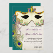 Boule Mascarade Peacock - Faire-part de mariage (Devant / Derrière)