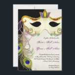 Boule Mascarade Peacock - Faire-part de mariage<br><div class="desc">Cette faire-part de mariage de mascarade élégante et sophistiquée a un charme riche, élégant et mystérieux pour un mariage à thème. Crée avec un masque aquarellé à la main décoré de tourbillons et plumes de paon, et un parchemin texturé arrière - plan avec une couleur arrière - plan entièrement personnalisable...</div>