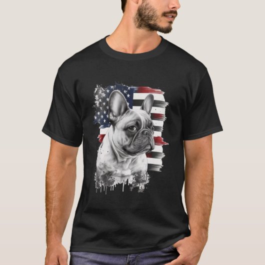 Bouledogue français avec pullover du drapeau améri (Devant)
