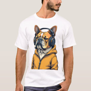 Bouledogue vintage avec écouteurs portant un sweat