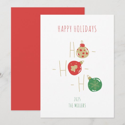 Boules de Noël Joyeux Noël carte de vœux style doo (Devant / Derrière)