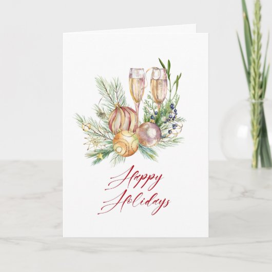 Boules et champagne Carte de vœux de Noël (Devant)