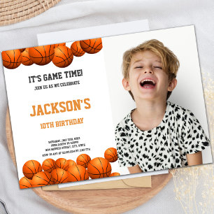 Boules orange Basketball Invitations avec photo