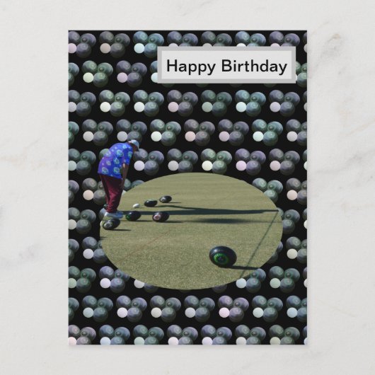 Boules sur gazon, carte postale d'anniversaire, (Devant)
