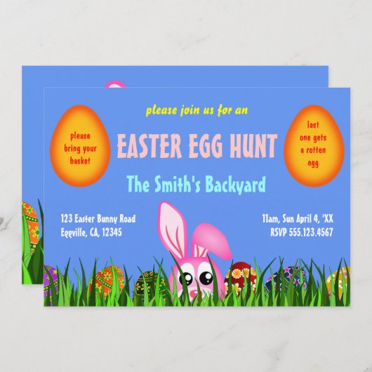 Boulet et oeufs de Pâques mignons en Invitations d (Devant / Derrière)