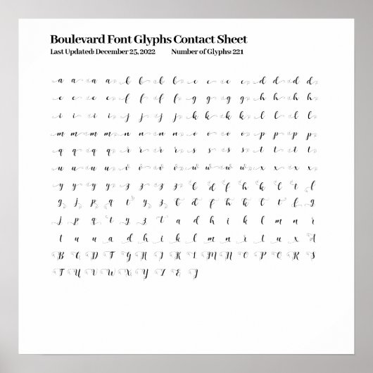 Boulevard Lettertype Glyphs Contactblad Poster (Voorkant)
