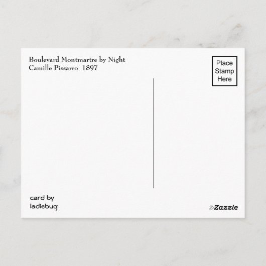 Boulevarde Montmartre in Night ~ Camille Pissarro Briefkaart (Achterkant)