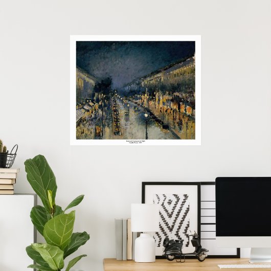 Boulevarde Montmartre in Night ~ Camille Pissarro Poster (Thuiskantoor)