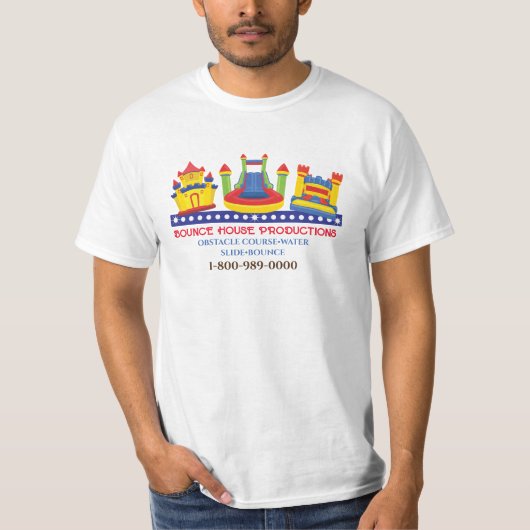 BOUNCE BOUNCY HOUSE VERJAARDAGSFEEST Uw bedrijf T-shirt (Voorkant)