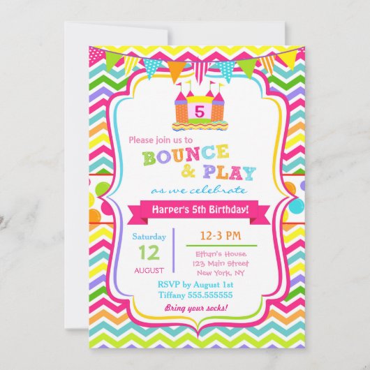 Bounce House Anniversaire Invitations Fille (Devant)