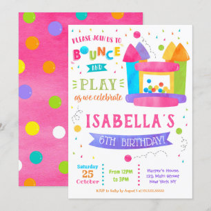 Bounce House Birthday Invitations for girl