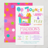Bounce House Birthday Invitations for girl (Devant / Derrière)