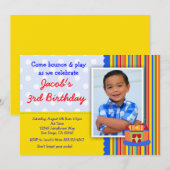 Bounce House Birthday Party Invitation Boy Kaart (Voorkant / Achterkant)
