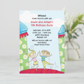 Bounce House Invitations Green Boy and Girl (Debout devant)