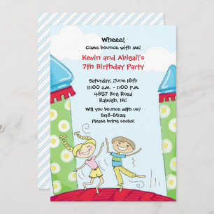 Bounce House Invitations Green Boy and Girl