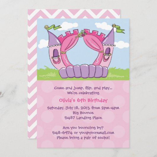 Bounce House Invitations : Princess Birthday Party (Devant / Derrière)