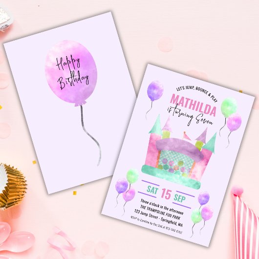 Bounce House Jump Trampoline Meisje Verjaardagsfee Kaart