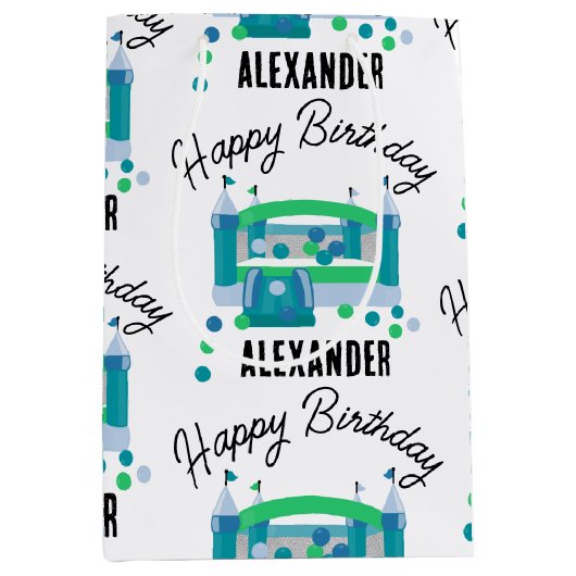 Bounce House Jumping Castle Verjaardagsnaam Kinder Medium Cadeauzakje (Voorkant)