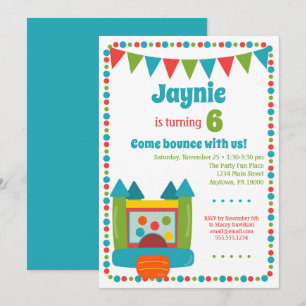 Bounce Invitation Girls Boys Jump Birthday Party Kaart