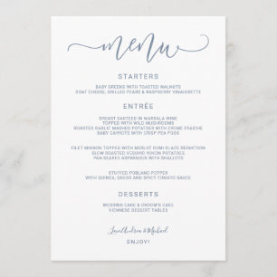 Bounce kalligrafie wervelig (stoffig blauw) bruilo menu