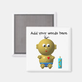 Bouncing Baby Jongen met Hart en 1 Fles Magneet (Voorkant / Achterkant)