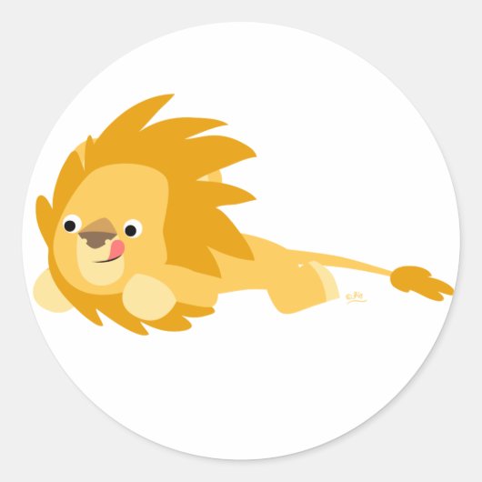 Bouncy Cartoon Lion Round Sticker (Voorkant)