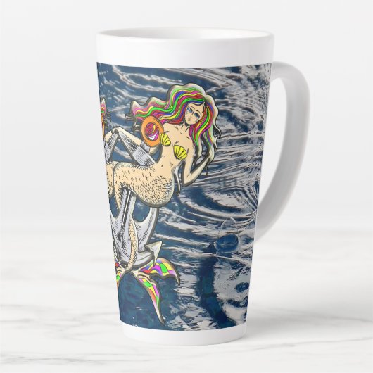 Bound Mermaids - Nautisch ontwerp voor oceaanliefh Latte Mok (Rechterhoek)
