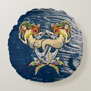 Bound Mermaids - Nautisch ontwerp voor oceaanliefh Rond Kussen