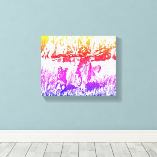 Boundless Joy: Mumu in Actie Canvas Afdruk (Insitu (Houten vloer))