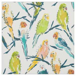 BOUNTIFUL BUDGIES Cute Waterverf Paraket Stof