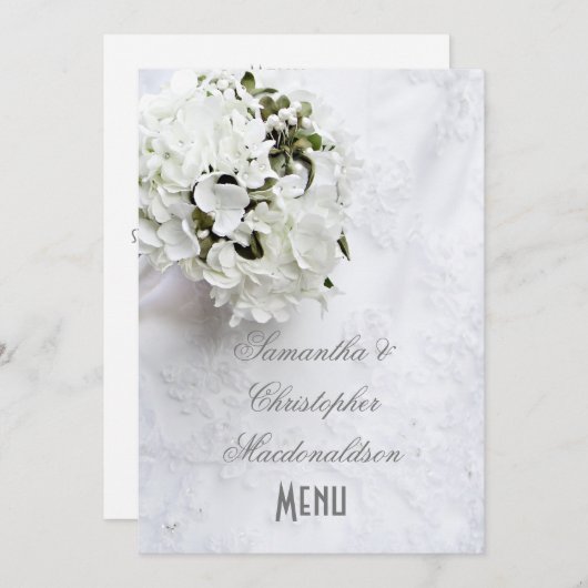 Bouquet à fleurs blanches menu mariage (Devant / Derrière)