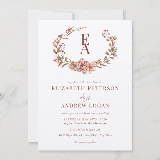 Bouquet Automne | Invitations de mariage Monogramm (Devant)
