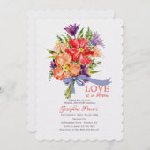 Bouquet Avec Invitation Au Ruban Bleu (Devant / Derrière)