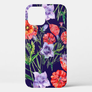 Bouquet blauwe klokbloem, roze klokbloem en pop iPhone 12 hoesje
