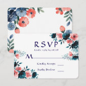 Bouquet bleu et corail Mariage Cartes RSVP (Devant / Derrière)