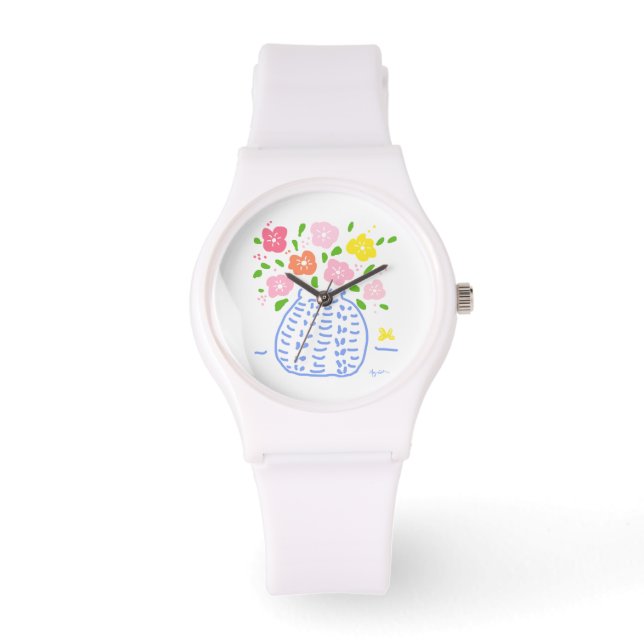 Bouquet Blue en White Watch Horloge (Voorkant)