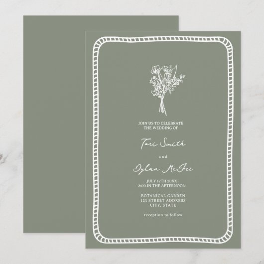 Bouquet Border Blush Sage Green Wedding Kaart (Voorkant / Achterkant)