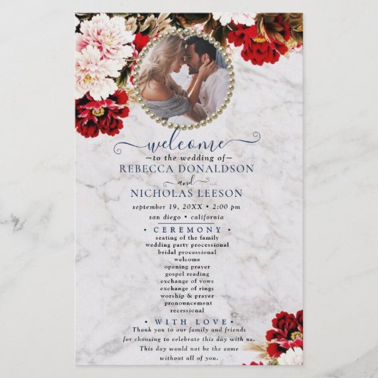 Bouquet Bourgogne Avec Programme De Mariage De Mar (Devant)