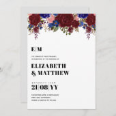 Bouquet Bourgogne Bleu Roses Mariage Invitation (Devant / Derrière)