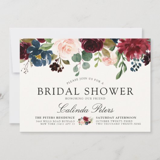 Bouquet Bourgogne | Invitation de douche nuptiale (Devant)